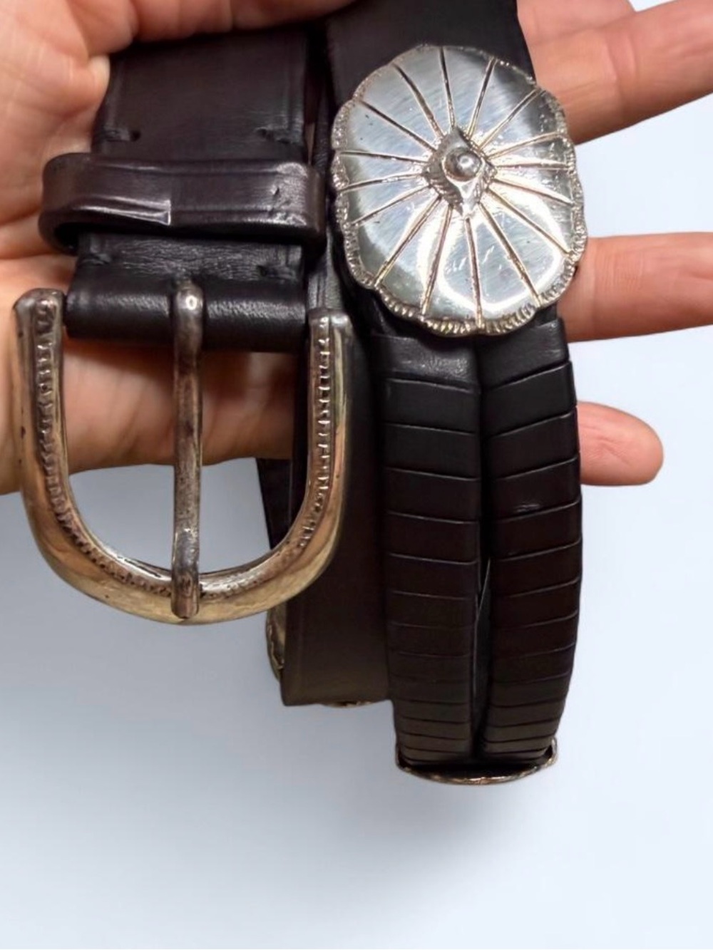 Cole Haan Black Leather Belt with Silver-Tone‎ Western Conchos - Picture 6 of 7